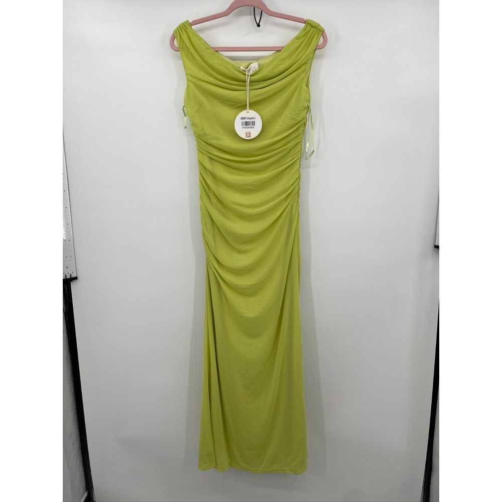Here Comes The Sun Lime Green Maxi‎ Off the Shoulder Dress Size Large